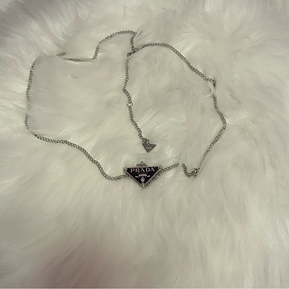 Prada Silver Triangle Pendant Necklace